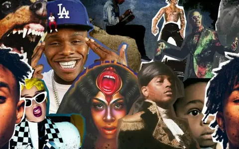 Kolaż z wizerunkami artystów, którzy tworzą klasyki rapu USA. Widać m.in. DaBaby'ego, Cardi B i innych.